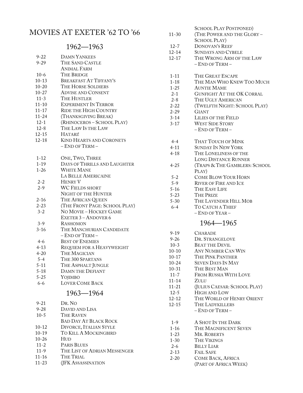 Movies at Exeter '62–'66 - Page 1